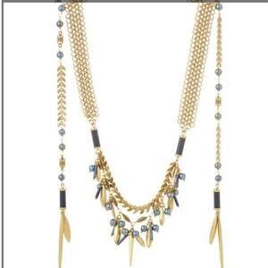 Stella & Dot Laurel Lariat Gold Tone Pendant Necklace 3 Layered Chains